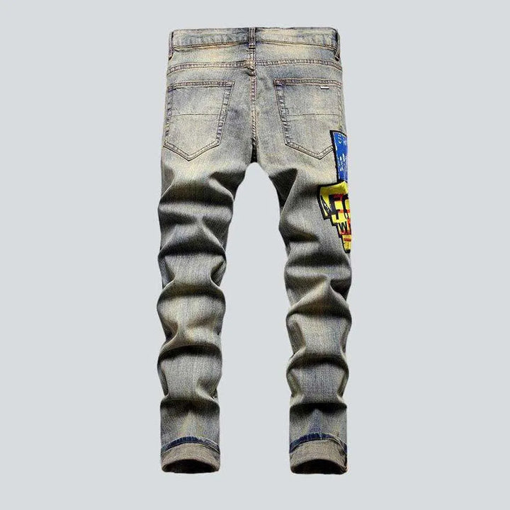 Painted distressed men's jeans
