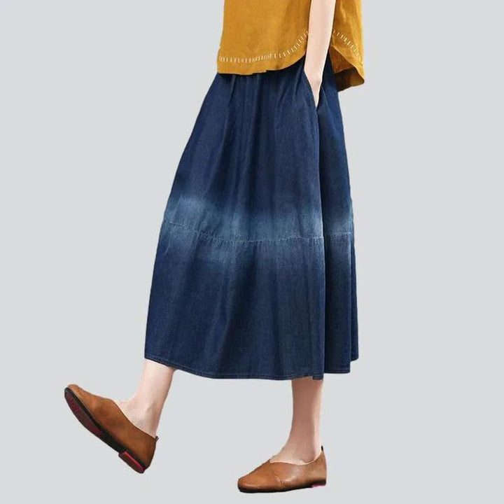 Contrast band long denim skirt