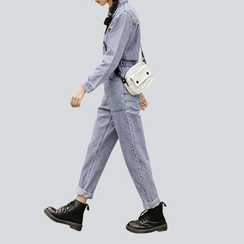 Bleached denim overall with zipper