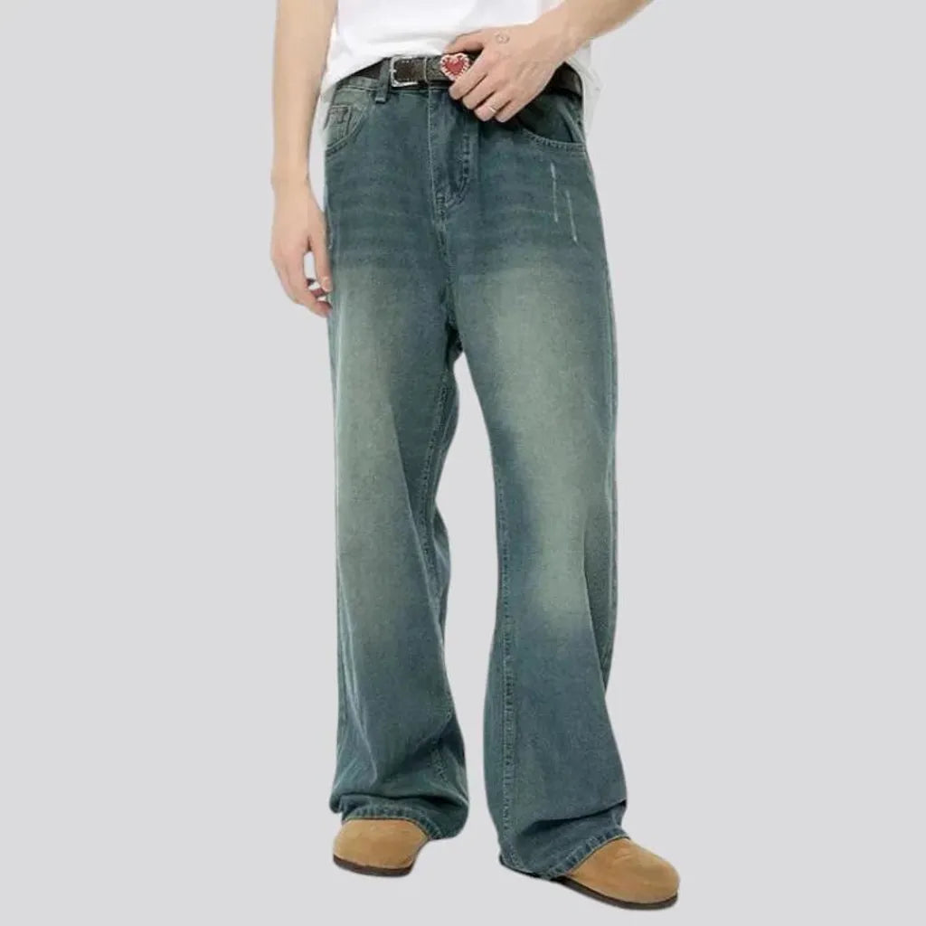 Fashionable sanded baggy men's jeans