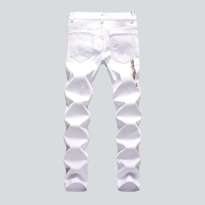 Letters print ripped men's jeans