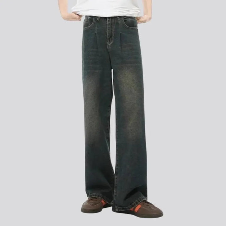 Mid waist abraded baggy men's jeans