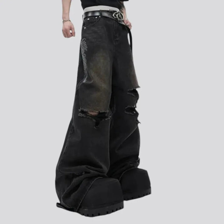 Distressed vintage flared men's jeans