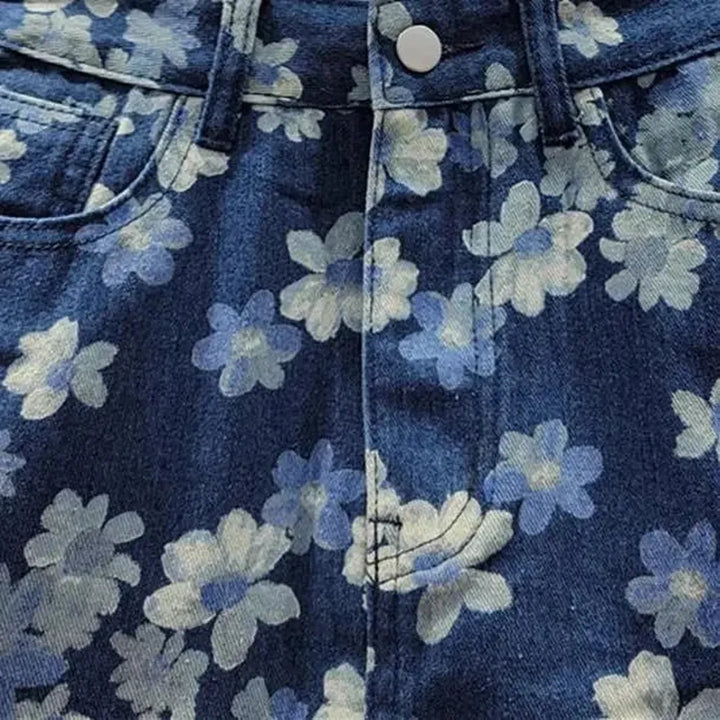 Flower mid-waist jeans skort
 for ladies