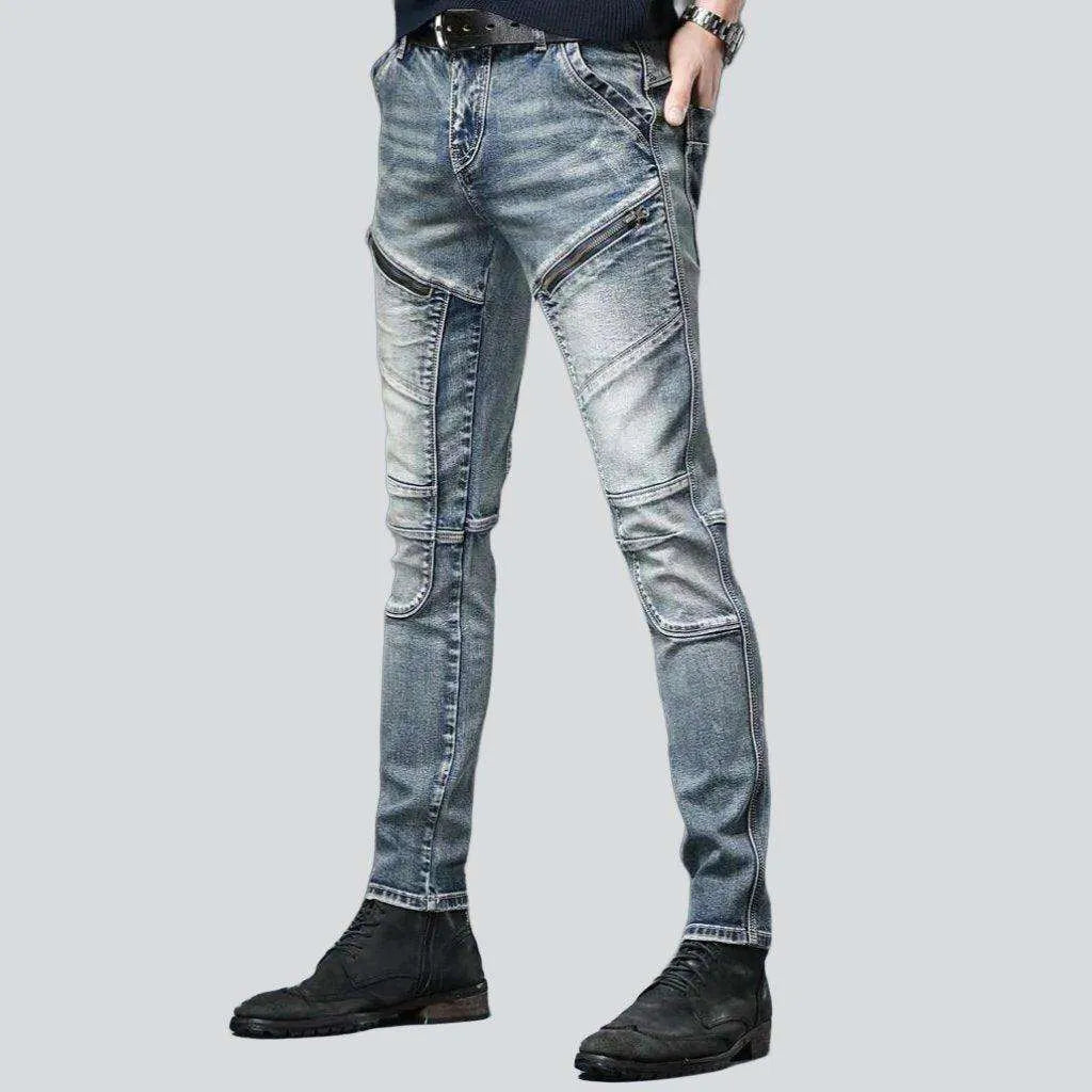 Biker jeans with diagonal zippers