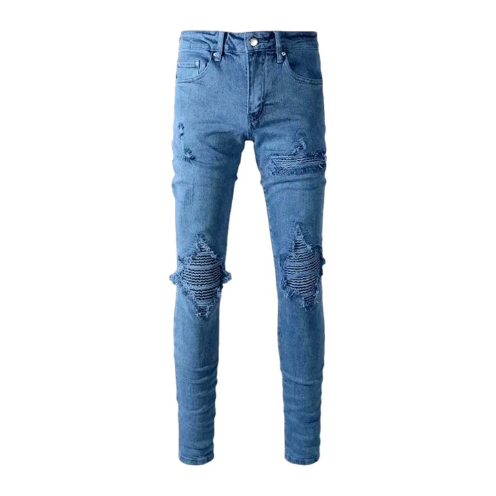 Distressed Mid Rise Men's Jeans - Blue