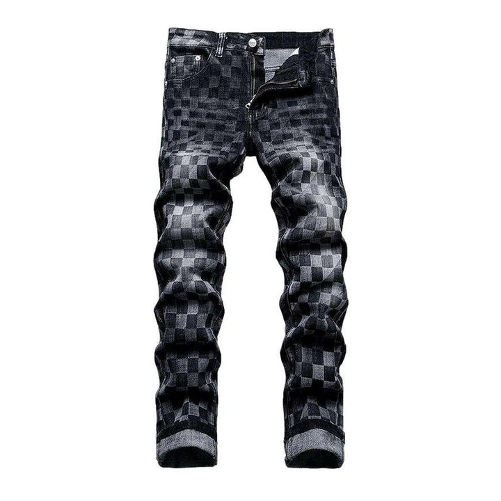 Checkered dark grey men's jeans