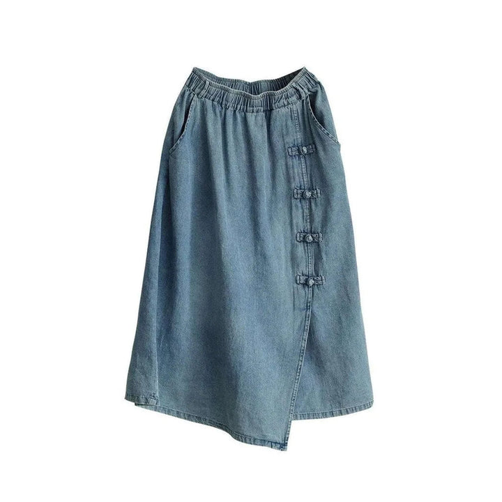 Chinese style long denim skirt