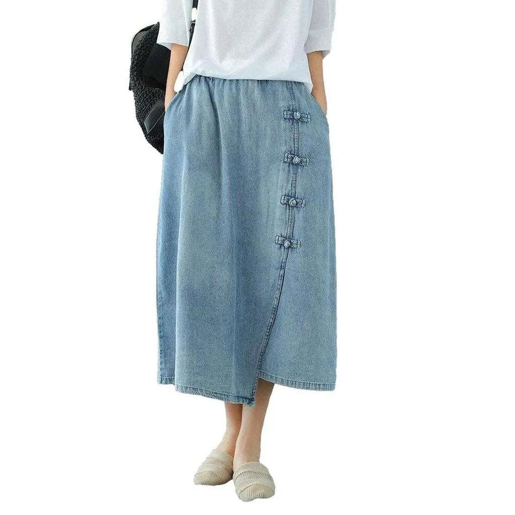 Chinese style long denim skirt