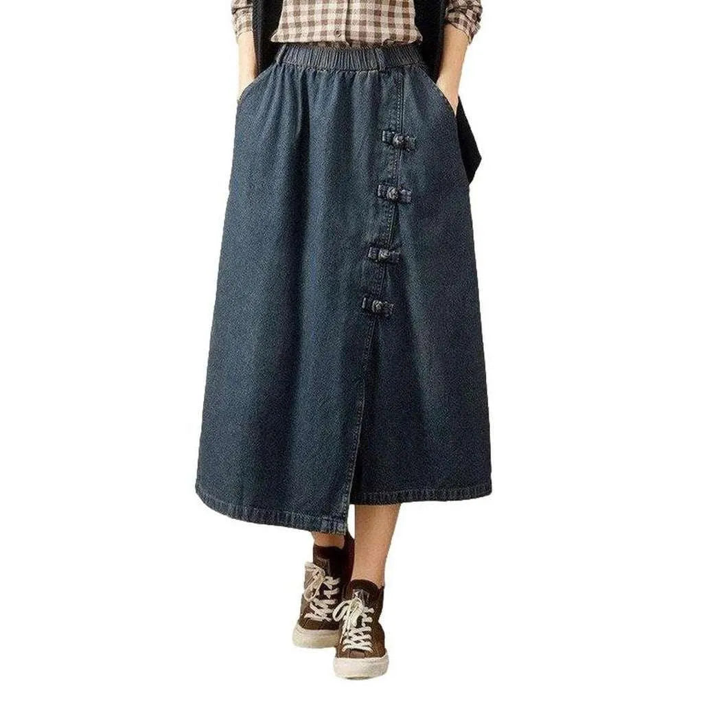Chinese style long jeans skirt