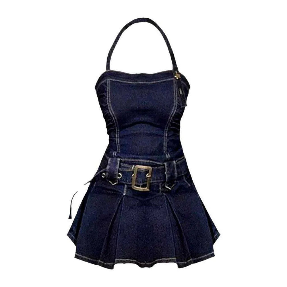 Classic Denim Skater Dress - Dark Blue