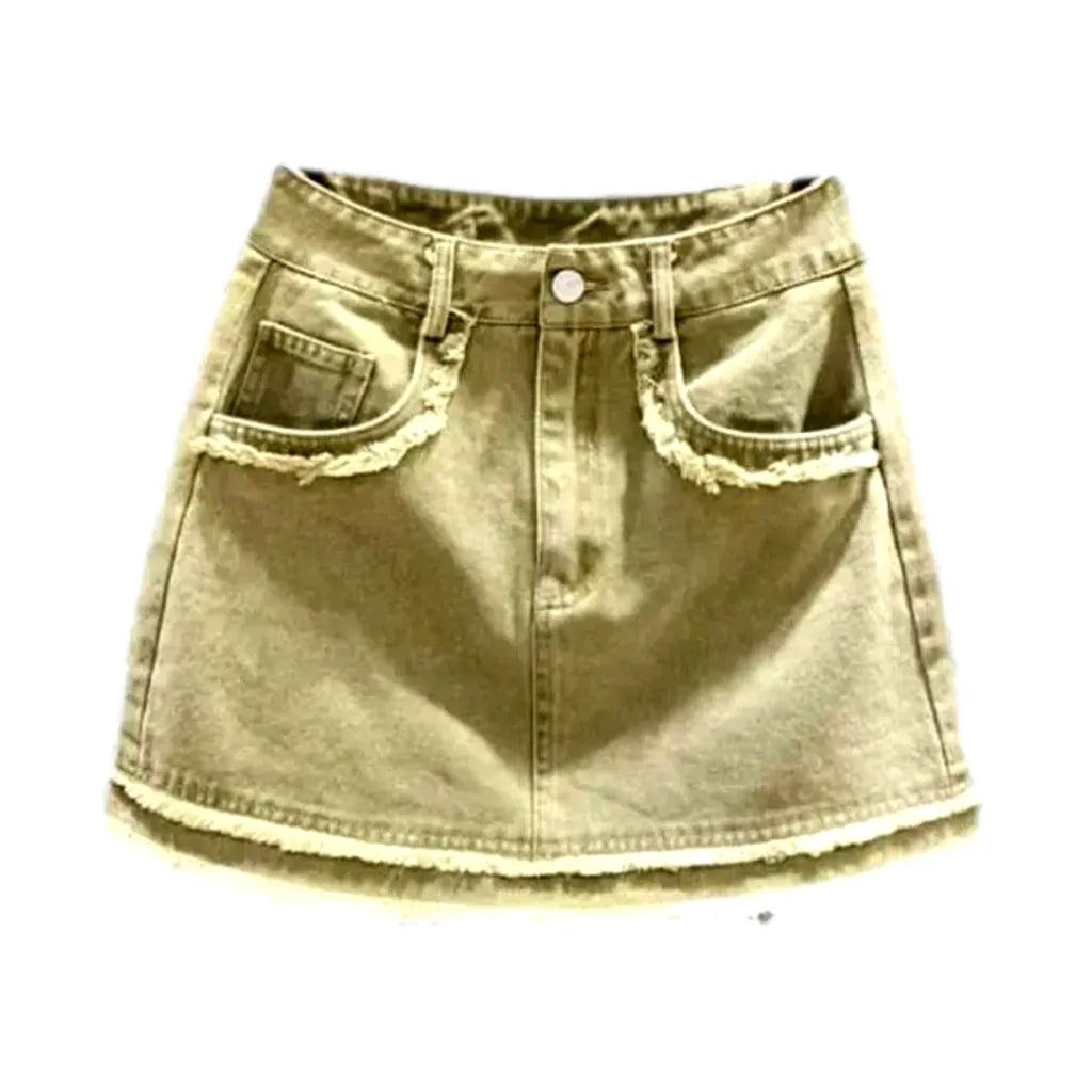 Color double-raw-hem jean skirt
 for ladies