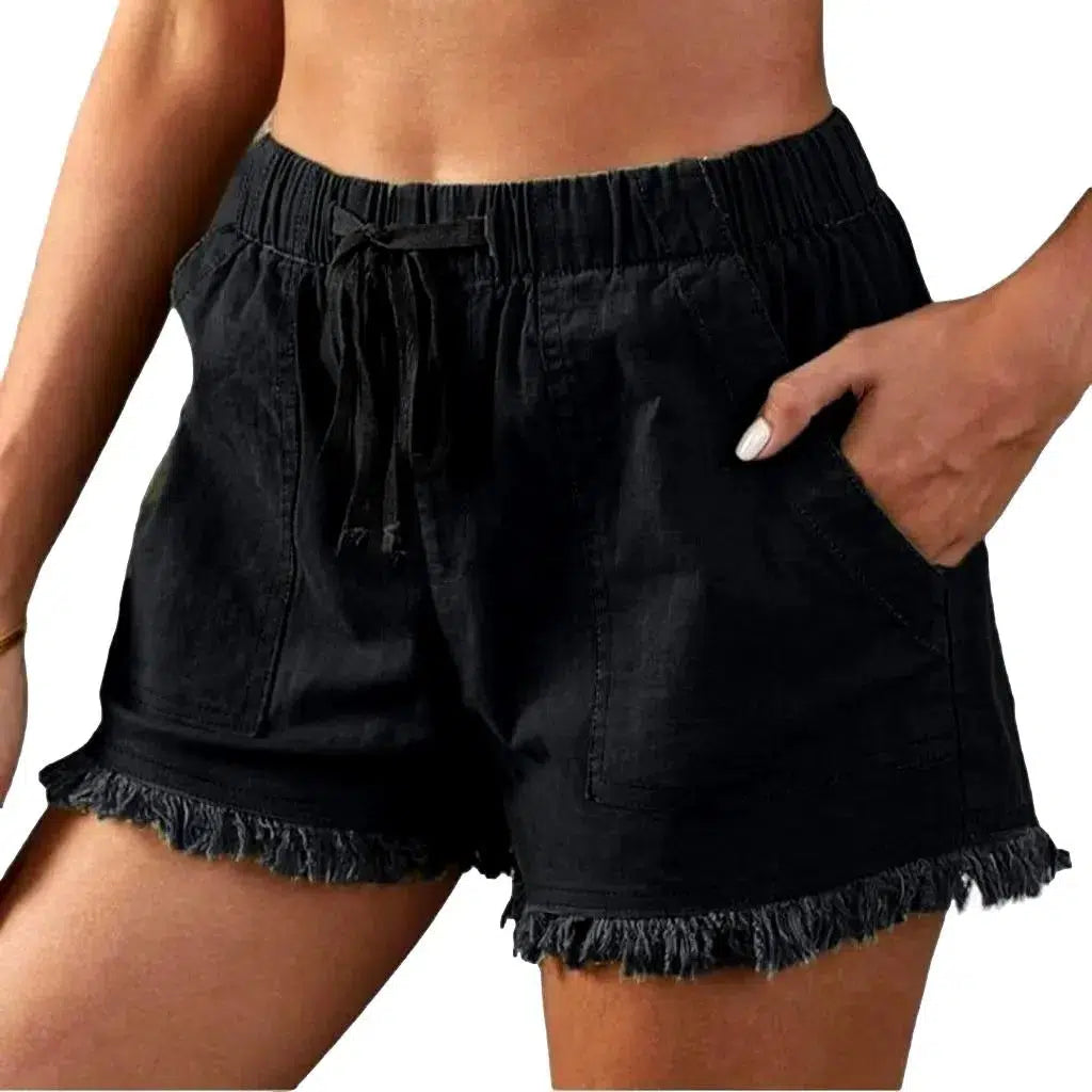 Color loose women's denim shorts