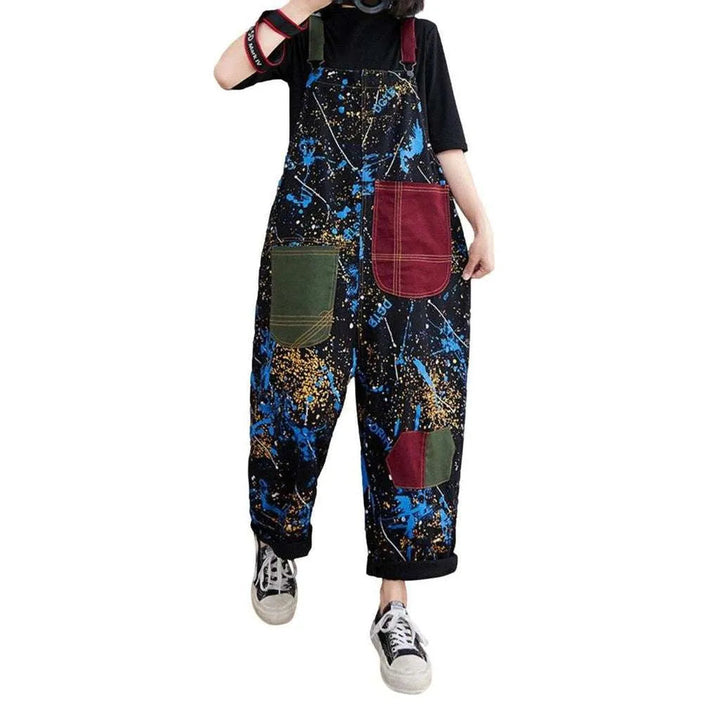 Color pocket painted denim overall
