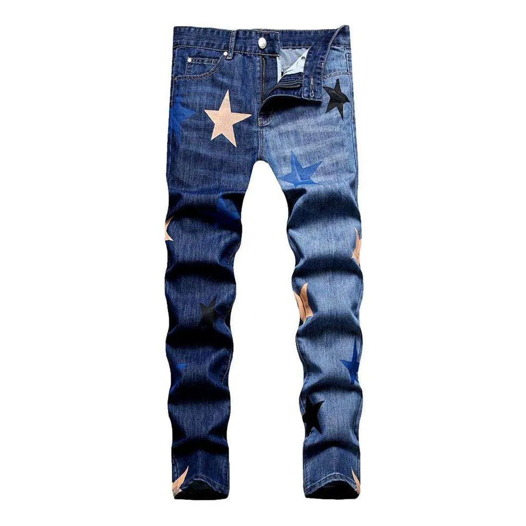 Color stars print men's jeans