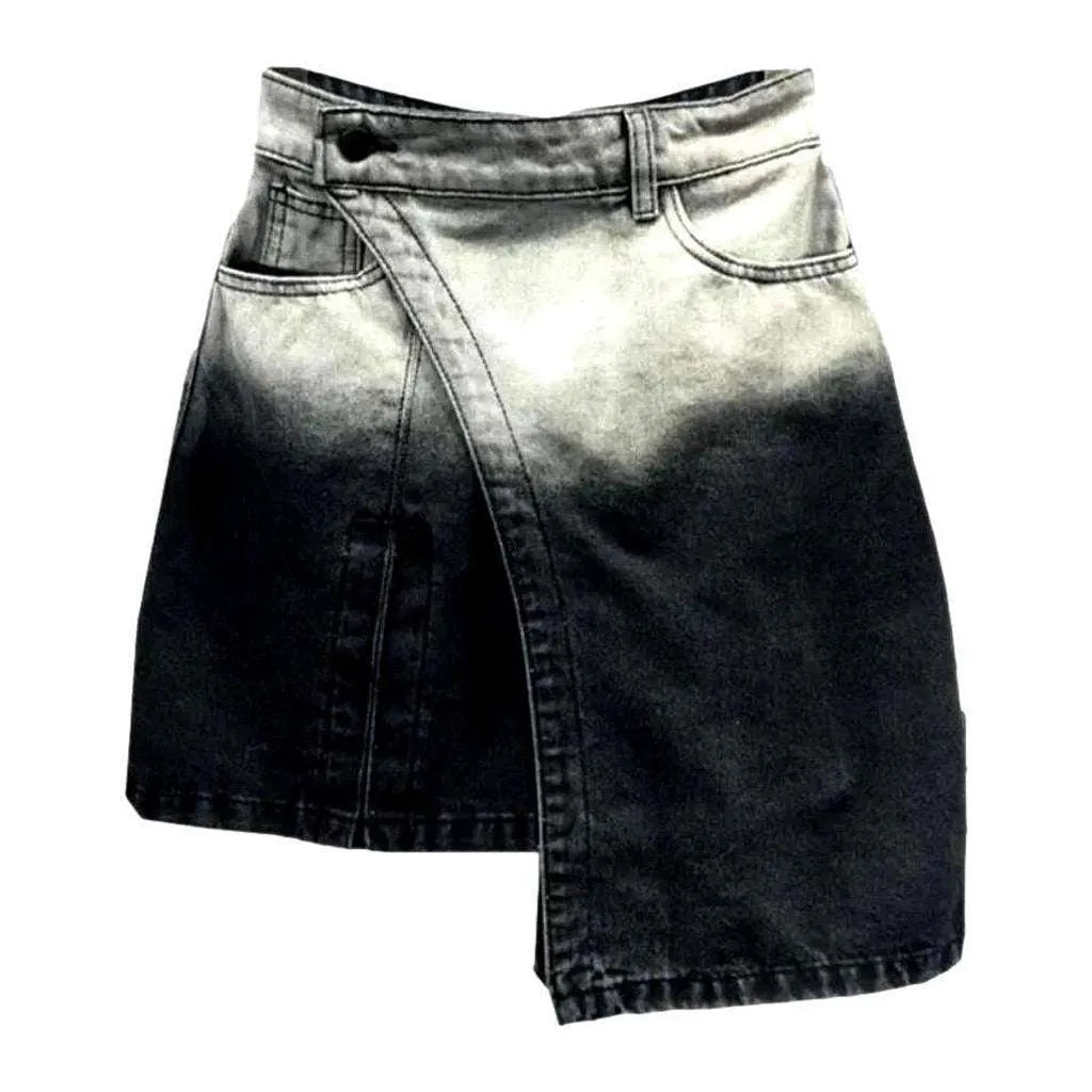 Contrast asymmetric black denim skirt