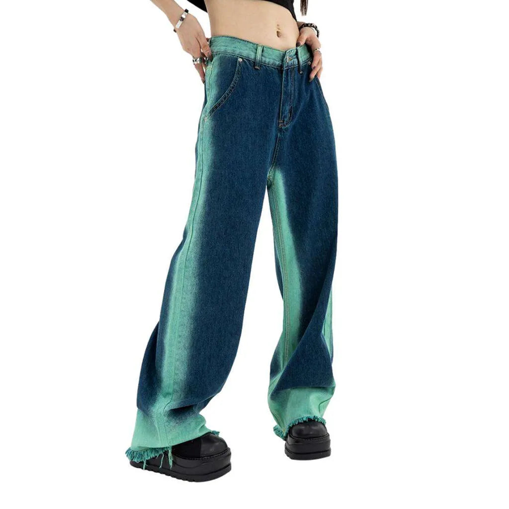 Contrast band women's baggy jeans