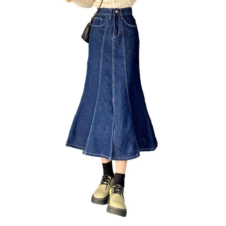 Contrast stitching peplum denim skirt