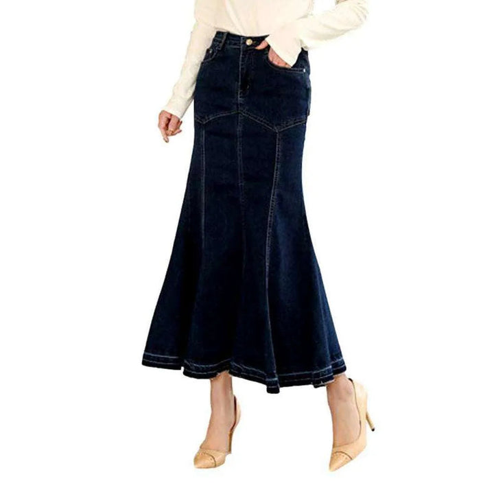 Contrast stitching peplum jeans skirt