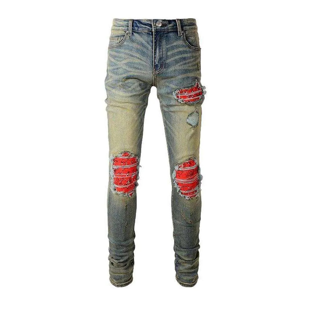 Cracked patch skinny men's jeans