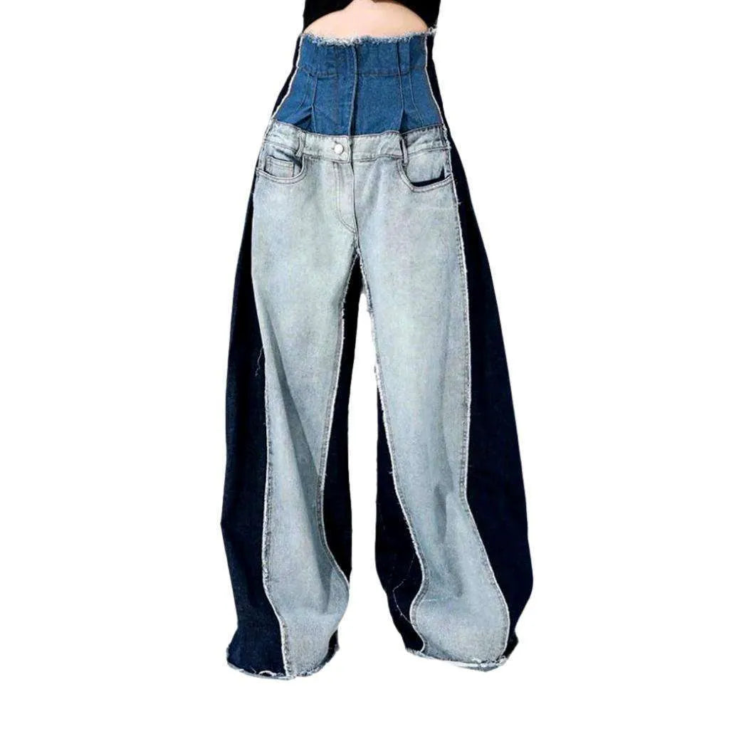 Cropped waistband baggy women's jeans
