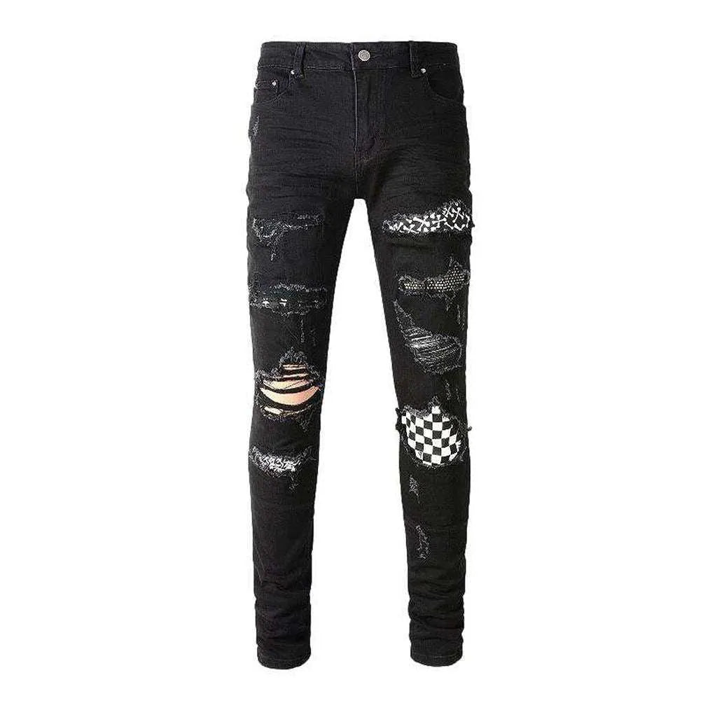 Crystal color patch men's jeans