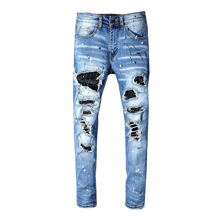 Crystal patchwork painted men's jeans
