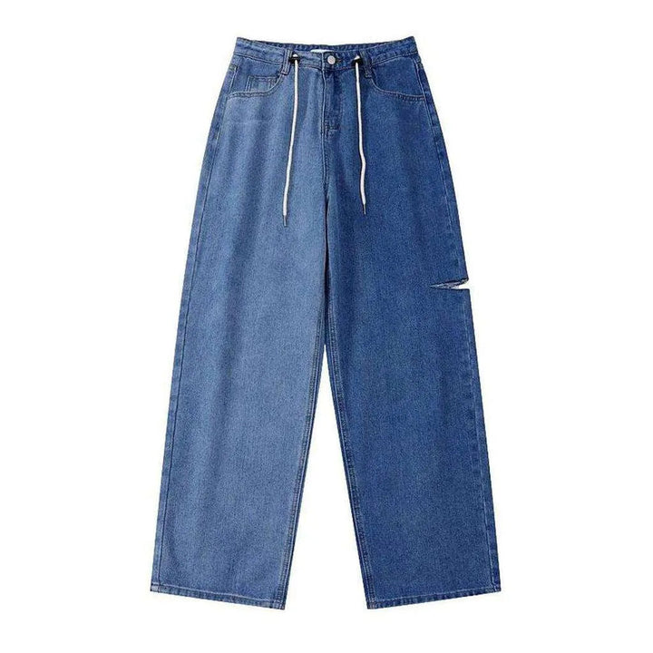 Cut-out baggy jeans with drawstrings