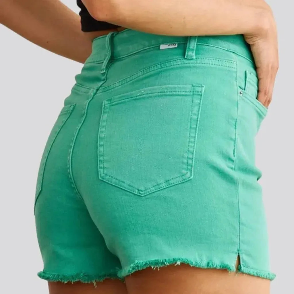Caribbean-green women's jean shorts