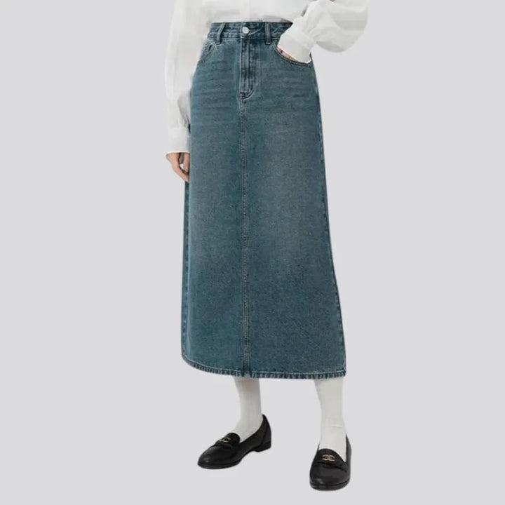 Flowy light casual maxi denim skirt