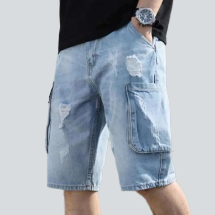Cargo blue ripped denim shorts