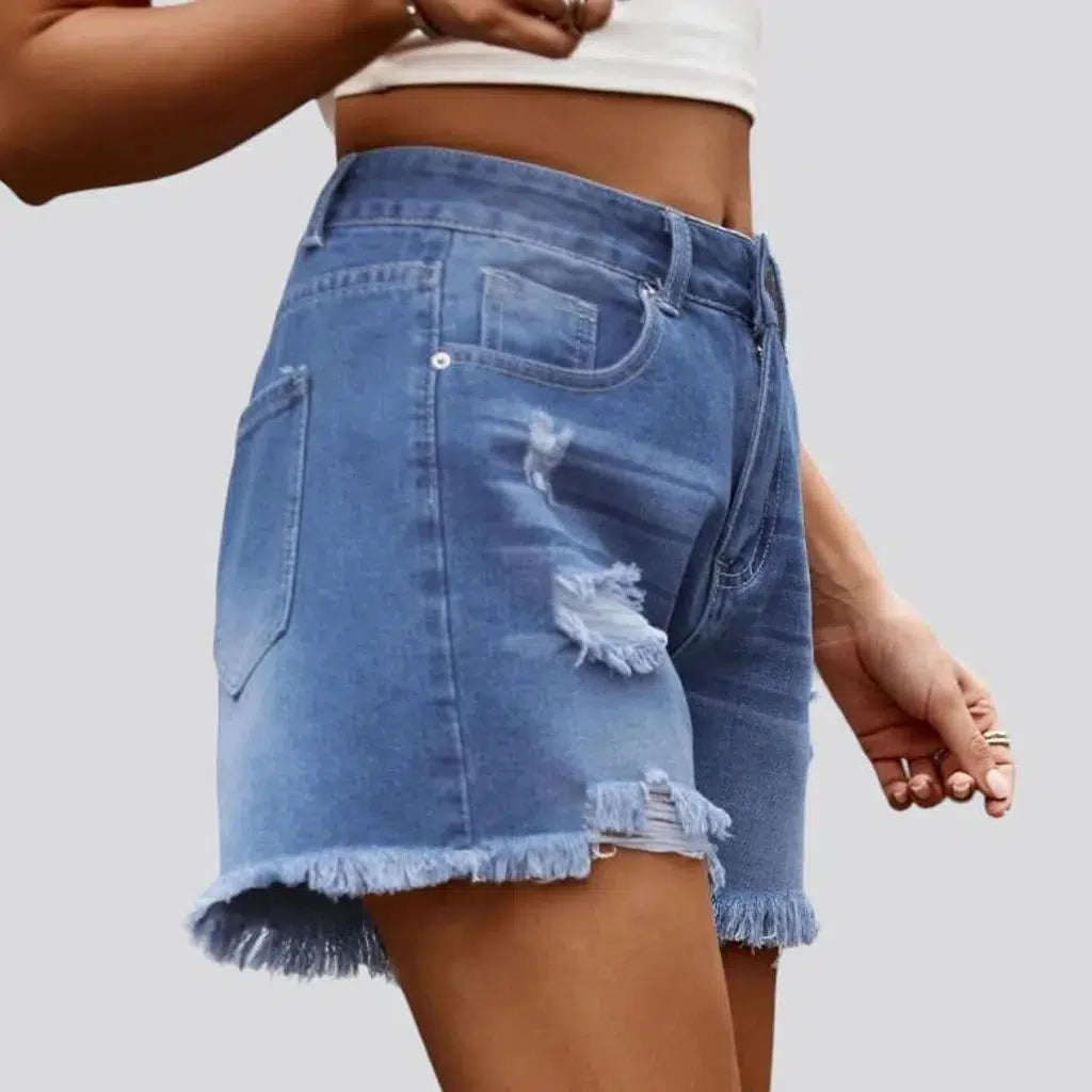 High-waist distressed jeans shorts
 for ladies