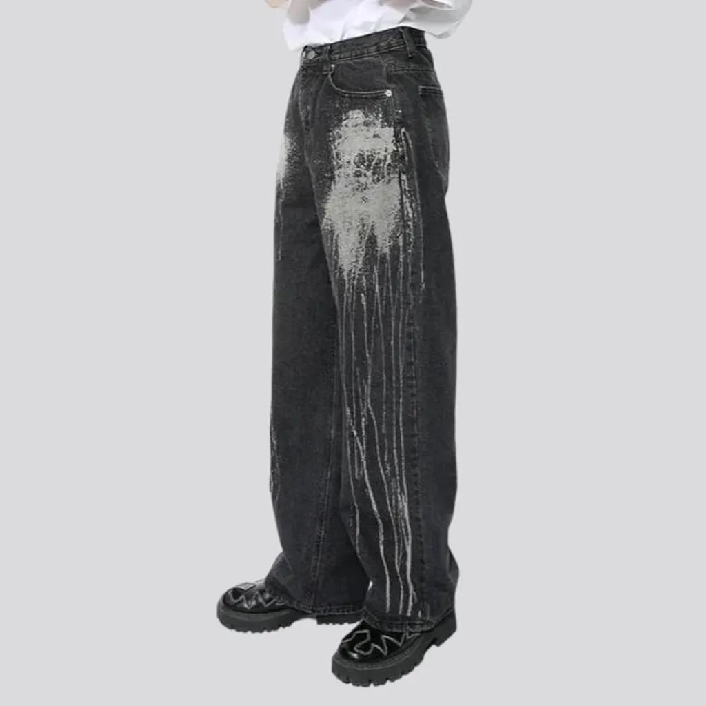 White-stains men's high-waist jeans