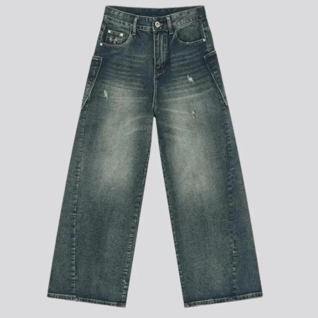 Whiskered sanded vintage men's jeans