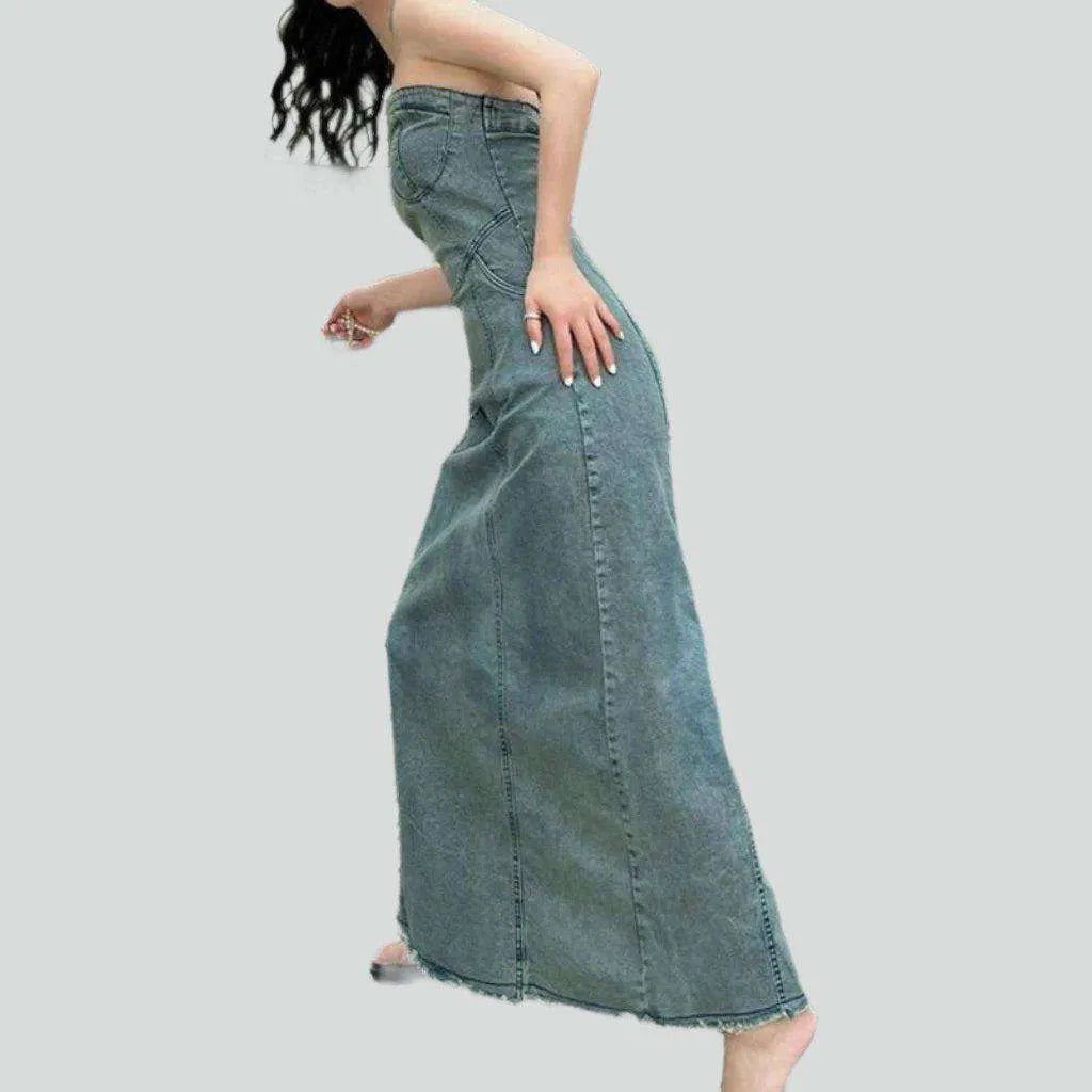Back slit vintage denim dress