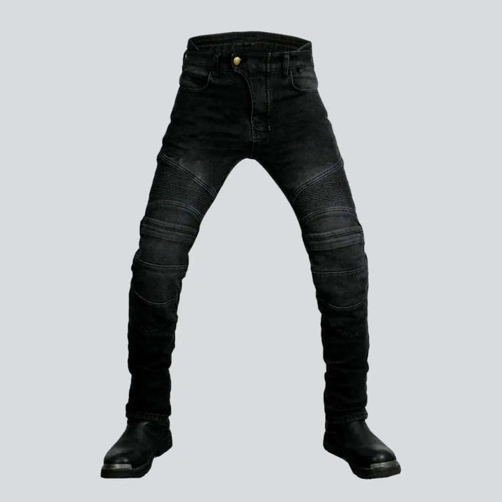 Slim mid-waist motorcycle jeans
 for men