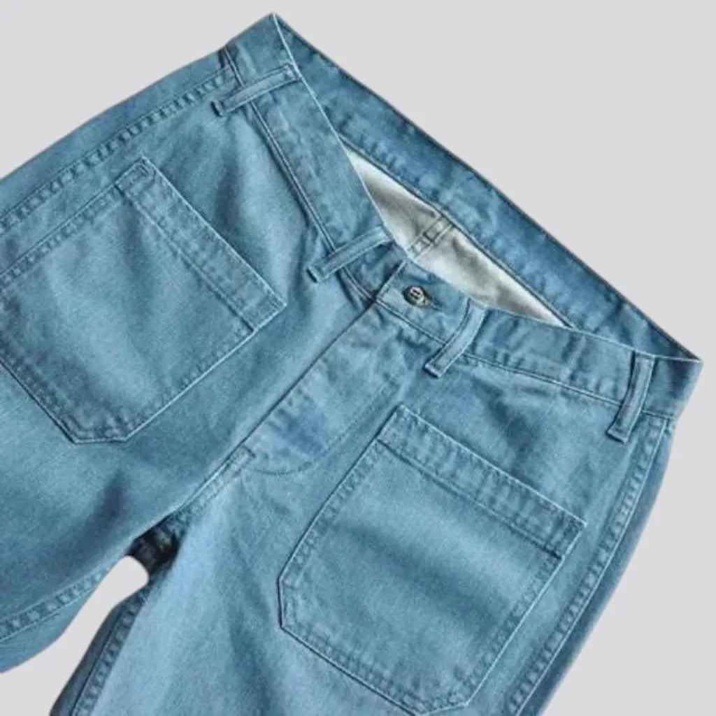 Loose fit light wash men's denim shorts