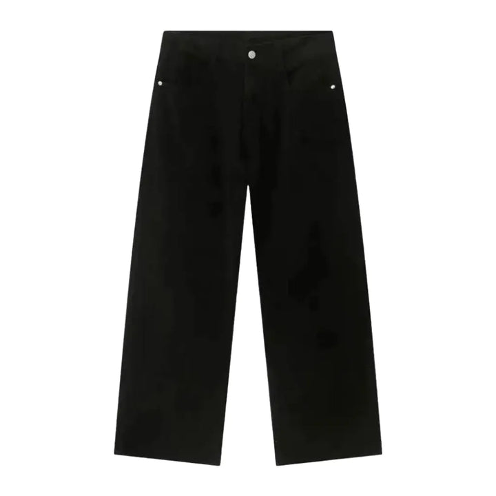 Colored Baggy Leg Mid-rise Men's Denim Pants - Black