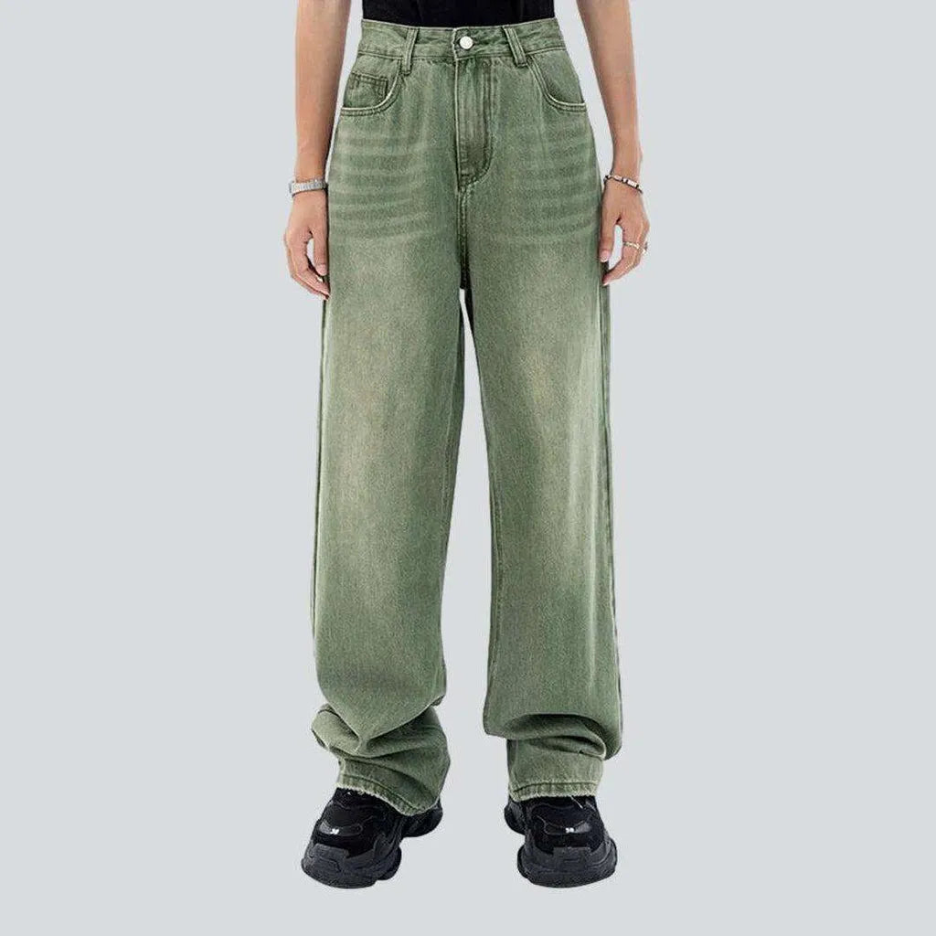 Pale green women's baggy jeans
