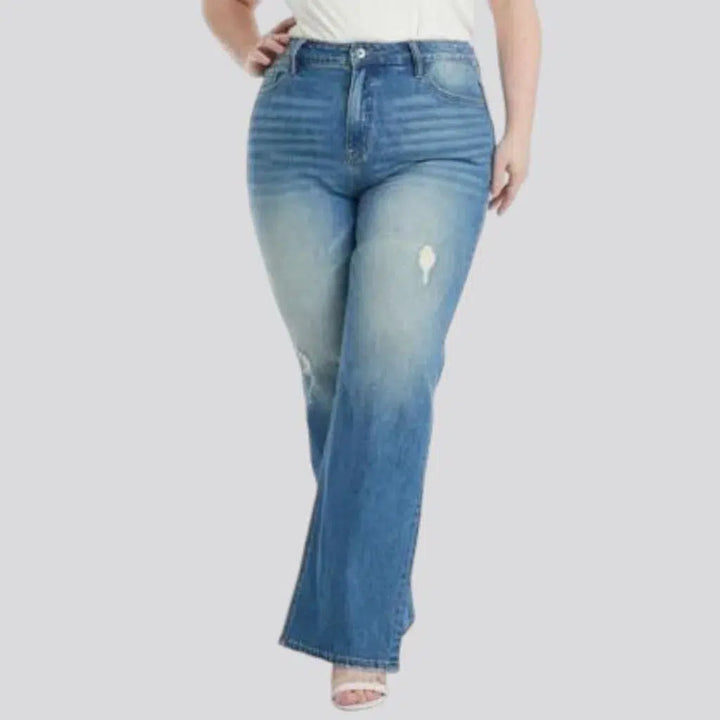 Medium-wash women's wide-leg jeans