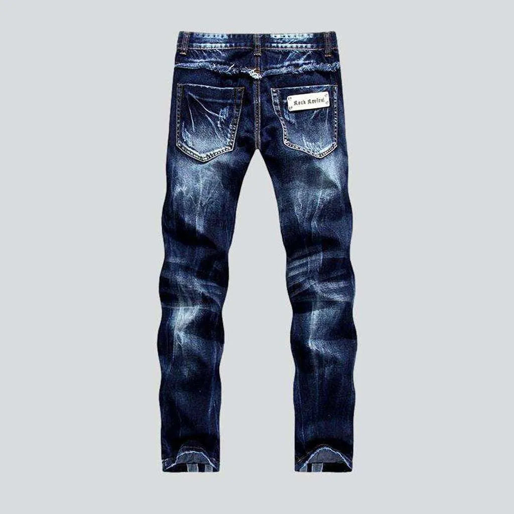 Leather & rivet embroidery men's jeans