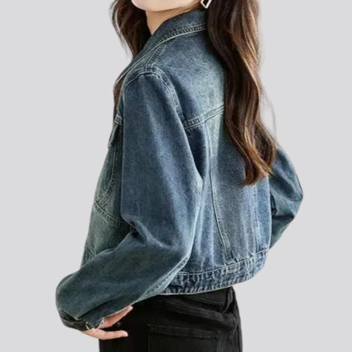 Asymmetric sanded jean jacket
 for women