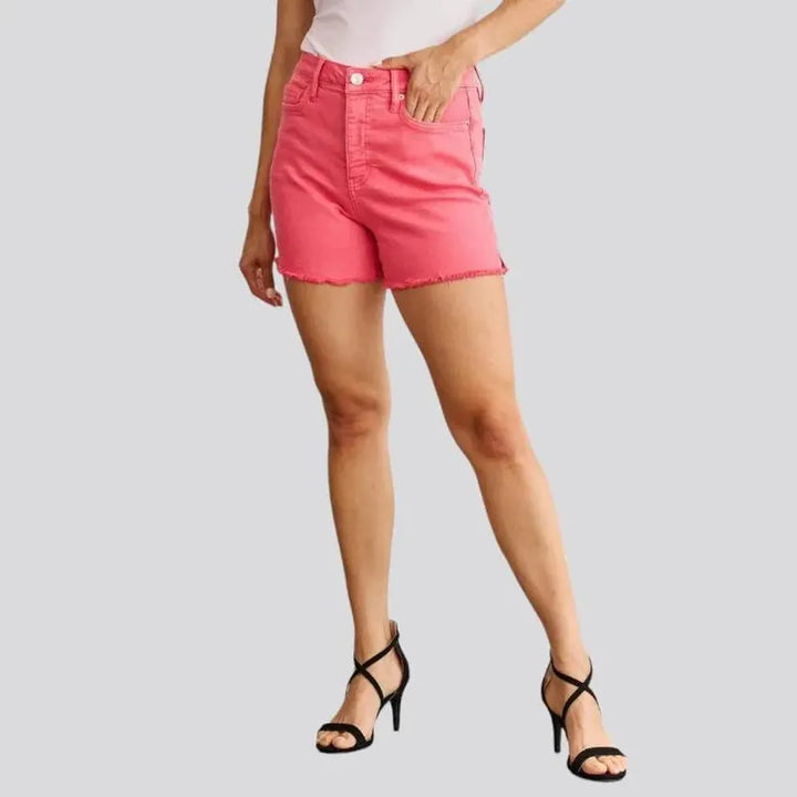 Pink straight denim shorts
 for ladies