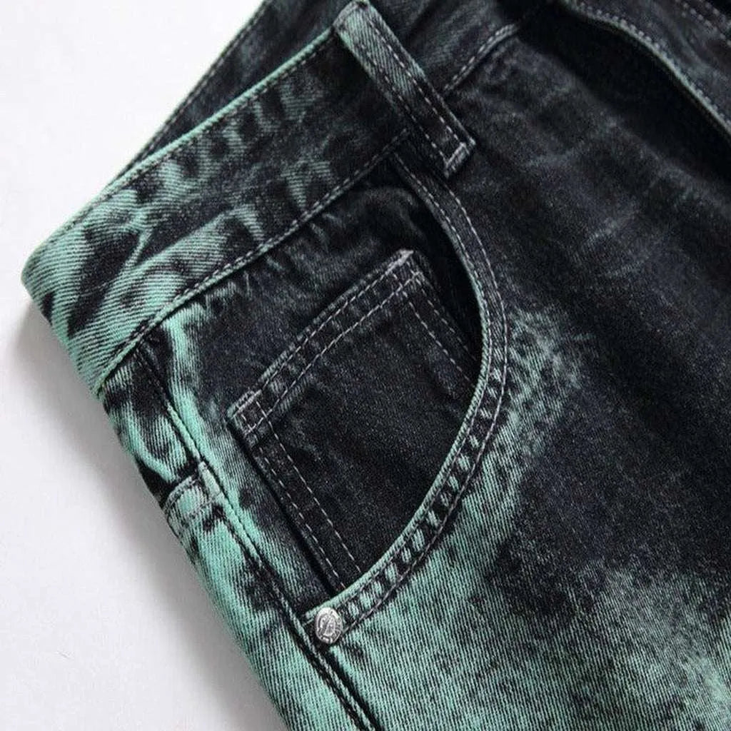 Distressed green men's jeans