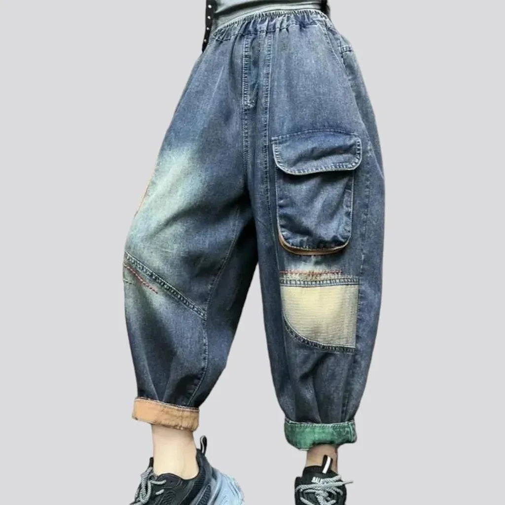 Cargo high-waist denim pants
 for women