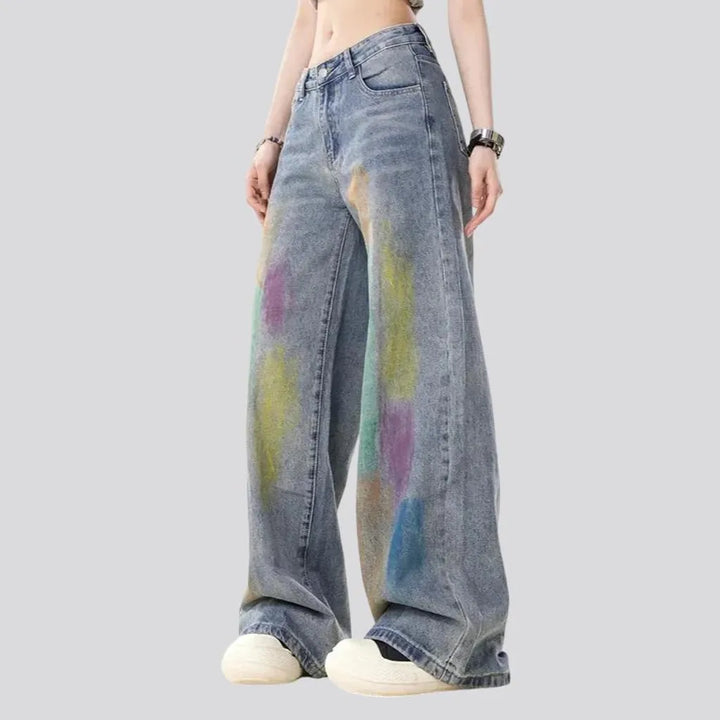 Baggy fit lined printed jeans for women