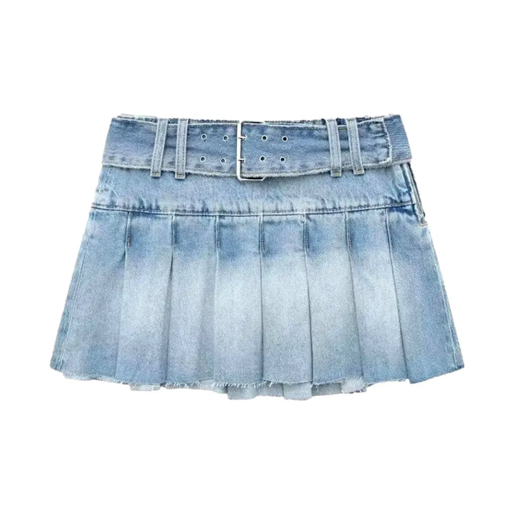 Raw Hem Plaited Street Style Denim Skirt - Light Blue