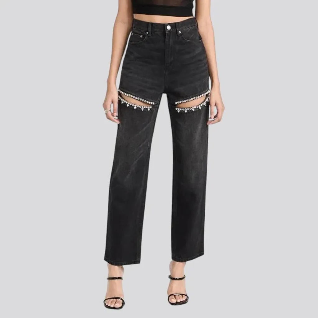 Boho cutout high rise jeans for women