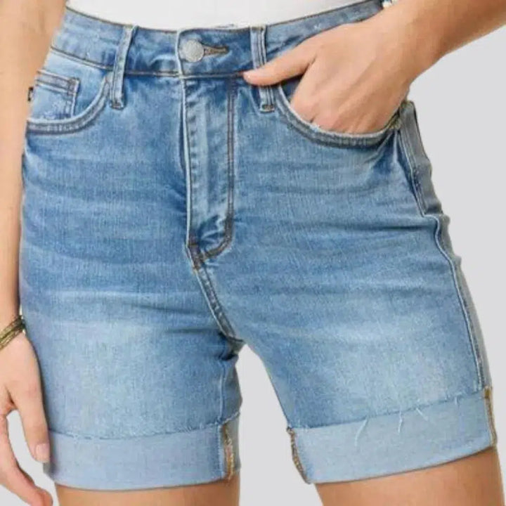 Casual folded-hem denim shorts
 for ladies