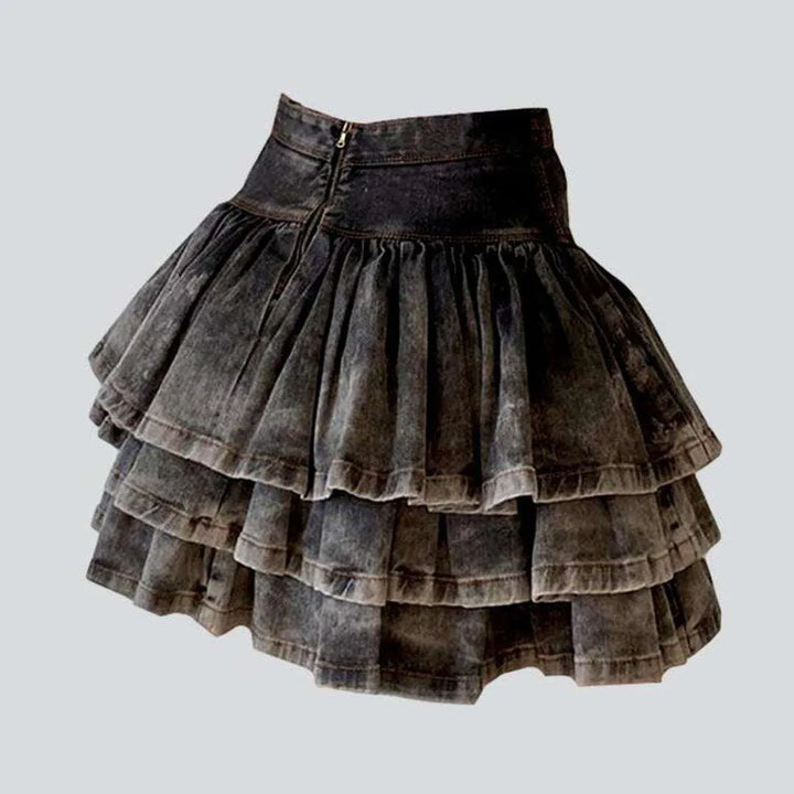 Vintage frills women's denim skirt